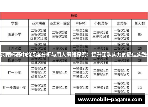 河南杯赛中的深度分析与用人策略探索：提升团队实力的最佳实践
